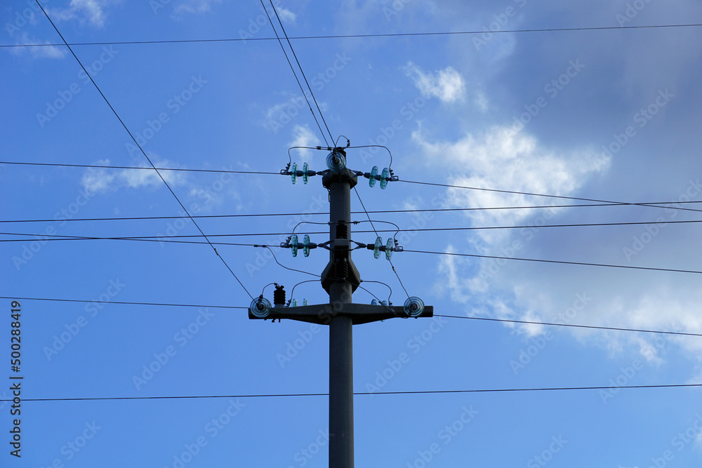 Power line pole with wires that conduct electricity Power line pole with wires that conduct electricity