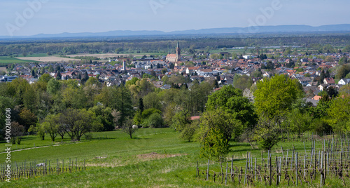 View from Fremersberg to the town of Sinzheim with the Rhine valley near Baden Baden. Baden Wuerttemberg, Germany photo