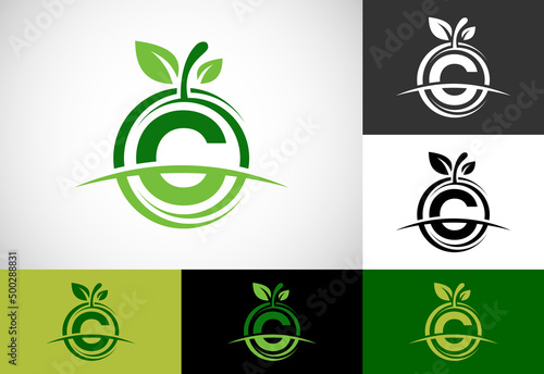 Initial C monogram alphabet with the abstract apple logo. Healthy food logo design vector