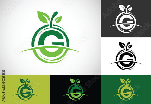 Initial G monogram alphabet with the abstract apple logo. Healthy food logo design vector