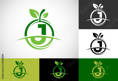 Initial J  monogram alphabet with the abstract apple logo. Healthy food logo design vector photo