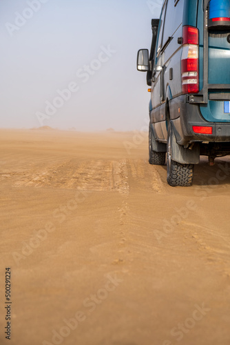 Dasht-e Kavir desert Iran. Overland travel by campervan is an excellent experience to enjoy with the family. photo