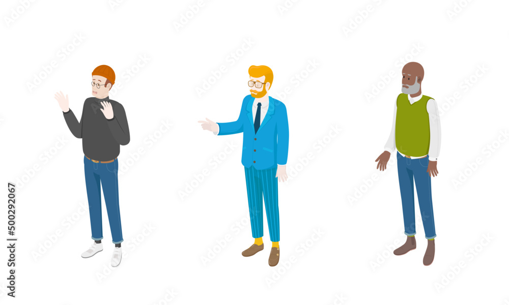 Set of different isometric people on white. Vector illustration flat design isolated. Male and female characters. Office and casual clothes. Set of different isometric people on white. Vector illustration flat design isolated. Male and female characters. Office and casual clothes.