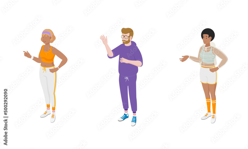 Set of different isometric people on white. Vector illustration flat design isolated. Male and female characters. Office and casual clothes. Sport, gym, active wear, training. Set of different isometric people on white. Vector illustration flat design isolated. Male and female characters. Office and casual clothes. Sport, gym, active wear, training.