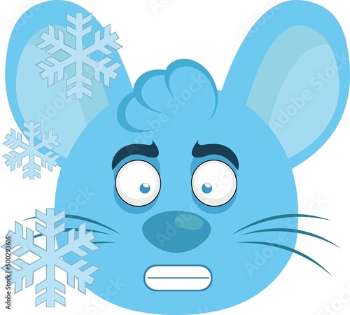 Vector illustration of a frozen cartoon mouse face with frost