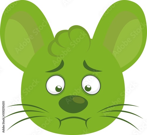 Vector illustration of the face with a nauseous green cartoon mouse

