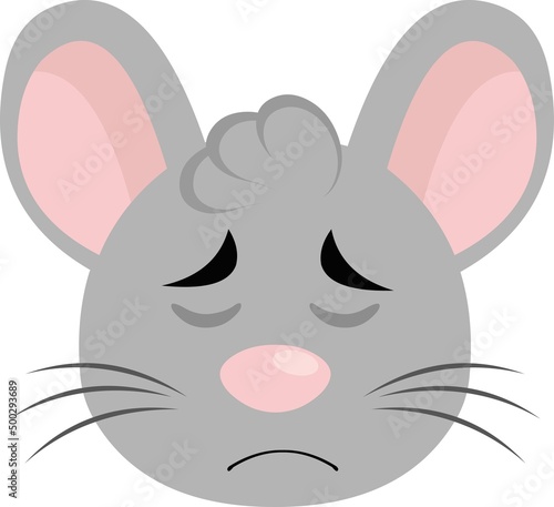 Vector illustration of the face of a cartoon mouse with a sad and regretful expression