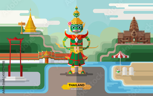 Thailand travel concept The Most Beautiful Places To Visit In Thailand in flat style in flat design color.