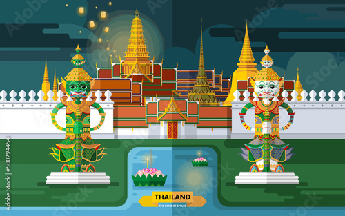 Thailand travel concept The Most Beautiful Places To Visit In Thailand in flat style in flat design color.