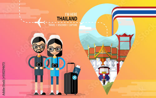 Thailand travel concept The Most Beautiful Places To Visit In Thailand in flat style in flat design color.