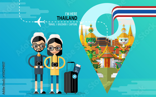 Thailand travel concept The Most Beautiful Places To Visit In Thailand in flat style in flat design color.