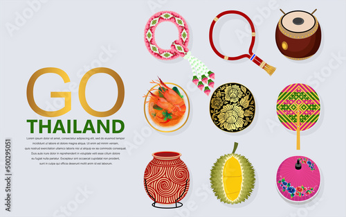 Thailand travel concept The Most Beautiful Places To Visit In Thailand in flat style in flat design color.