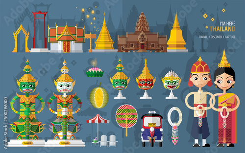 Thailand travel concept The Most Beautiful Places To Visit In Thailand in flat style in flat design color.