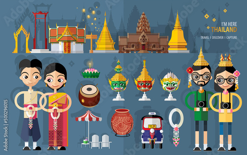Thailand travel concept The Most Beautiful Places To Visit In Thailand in flat style in flat design color.