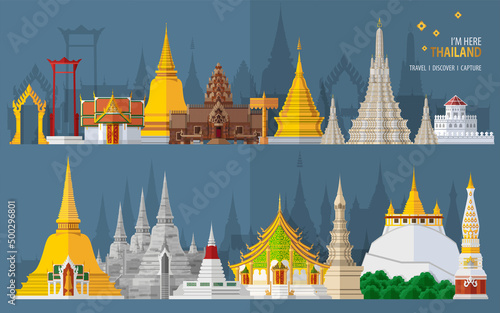 Thailand travel concept The Most Beautiful Places To Visit In Thailand in flat style in flat design color.