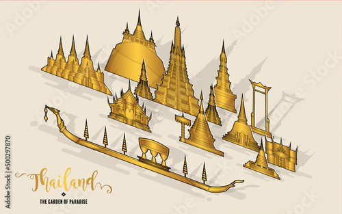 Thailand travel concept The Most Beautiful Places To Visit In Thailand in flat style in flat design color.