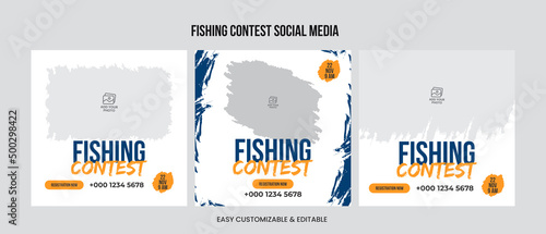 Fishing contest social media post template bundle. Fishing social media web banner set