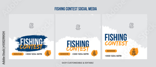 Fishing contest social media post template bundle. Fishing social media web banner set