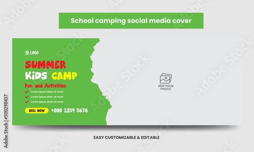 Kids Summer Camp Social Media Cover Photo. Modern kid's social media cover