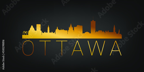 Ottawa, ON, Canada Gold Skyline City Silhouette Vector. Golden Design Luxury Style Icon Symbols. Travel and Tourism Famous Buildings.