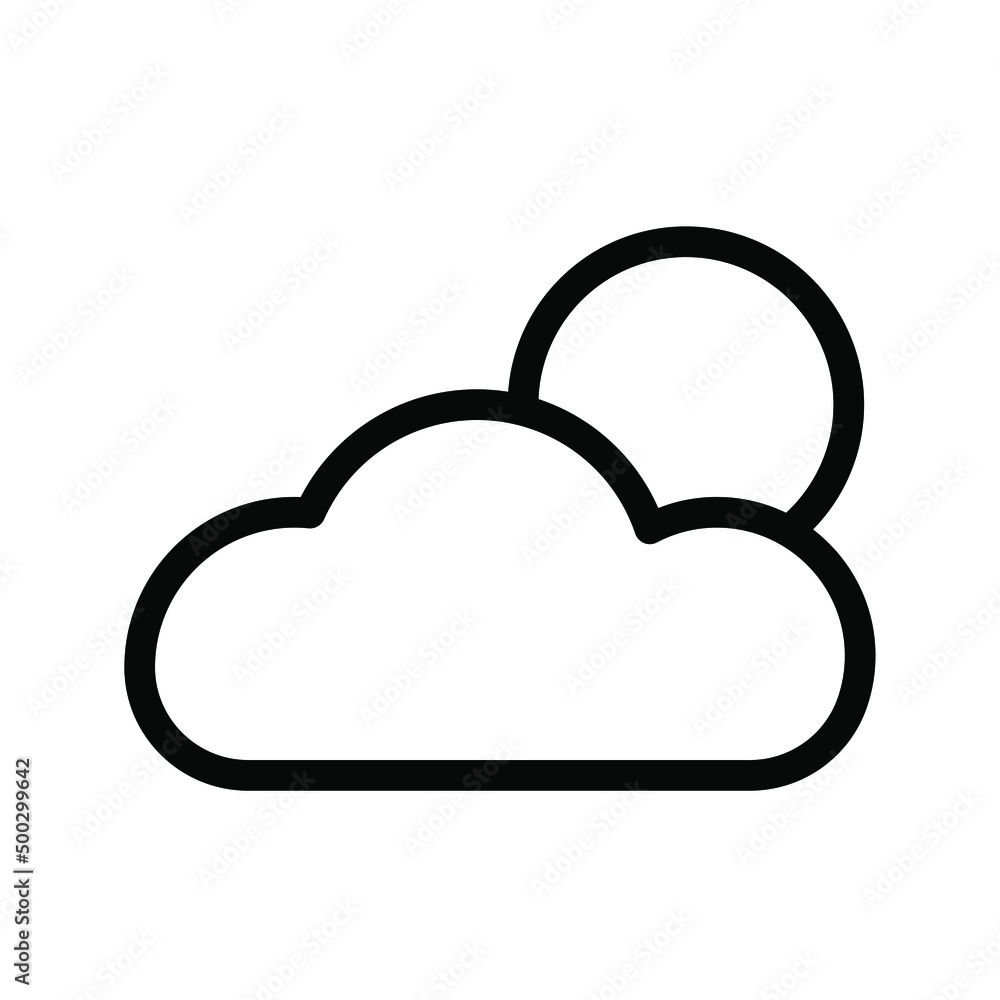 Black and white icon sun behind a cloud. Icon for the application. Weather. Vector. Black and white icon sun behind a cloud. Icon for the application. Weather. Vector.