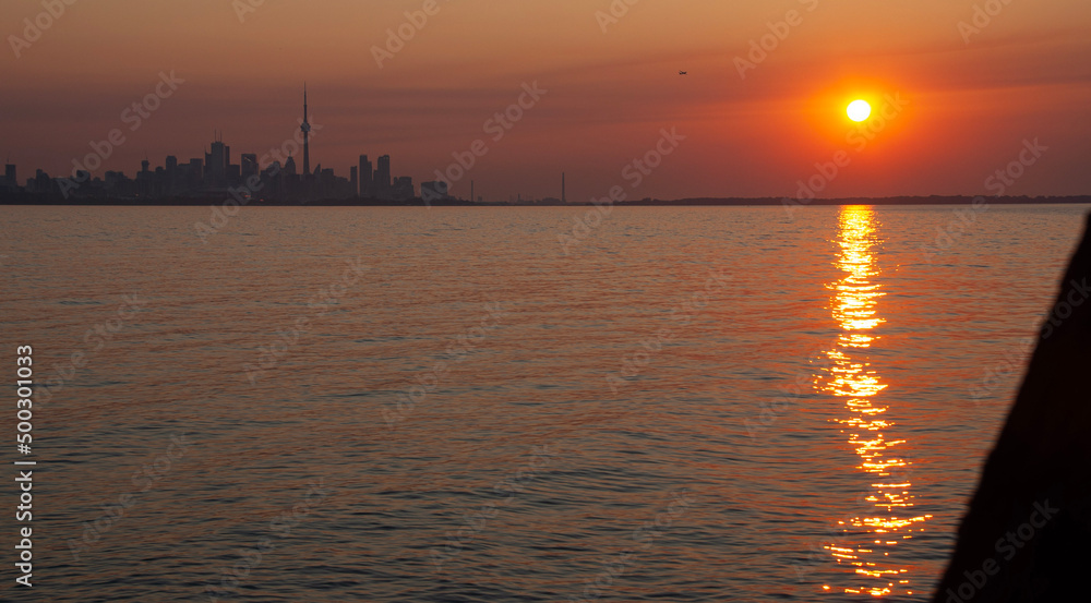 Sunrise over Lake Ontario with Toronto in background