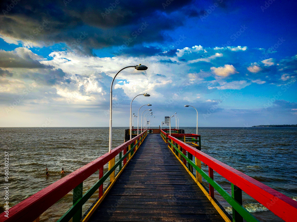 Pier at Caripy Beach in Para state, Brazil.