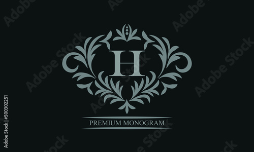 Exquisite logo design with letter H. Sign template for restaurant, royalty, boutique, cafe, hotel, heraldic, jewelry, fashion.