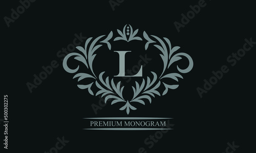 Exquisite logo design with letter L. Sign template for restaurant, royalty, boutique, cafe, hotel, heraldic, jewelry, fashion.