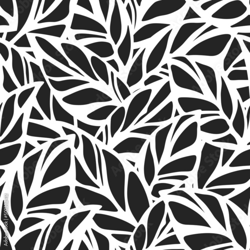 Modern seamless black and white floral pattern with leaves. Laser cutting ornament. Vector background