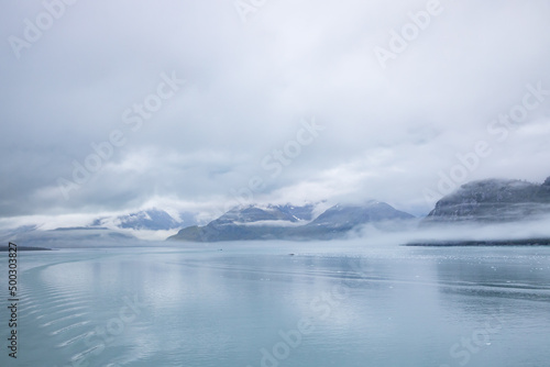 Ice chunks in the water and mountain background at Glacier Bay, Alaska, USA   © Martina