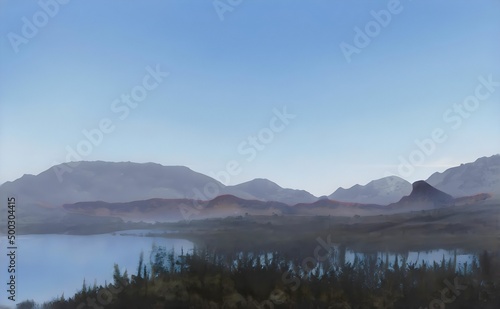 Fototapeta Naklejka Na Ścianę i Meble -  a view of a lake with mountains in the background