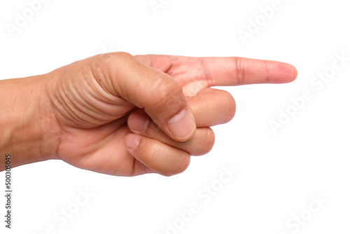 Human hand isolate on white background. Hand point sign.