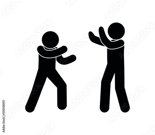 stick figure man icon, illustration fight and attack