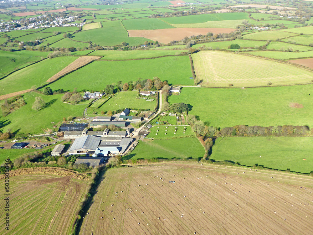 Aerial view of fields in Devon	