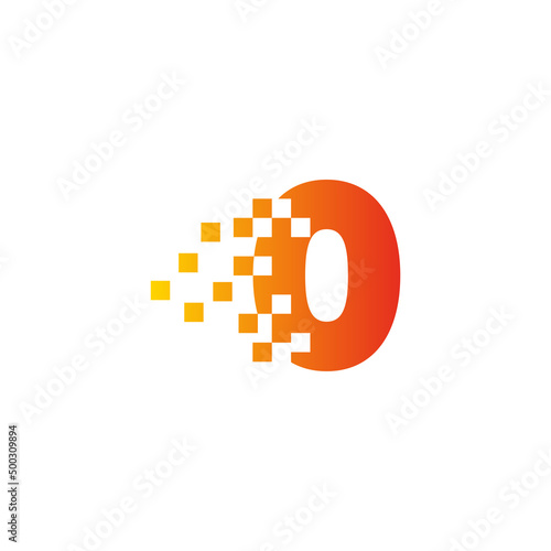 Colorful number 0 sign fast pixel dot logo. Number zero pixel art. Integrative pixel movement. Creative messy technology icon. Modern icon creative ports.