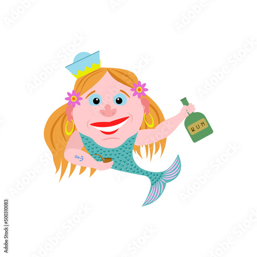 cheerful mermaid, character satirical illustration water nymph 
