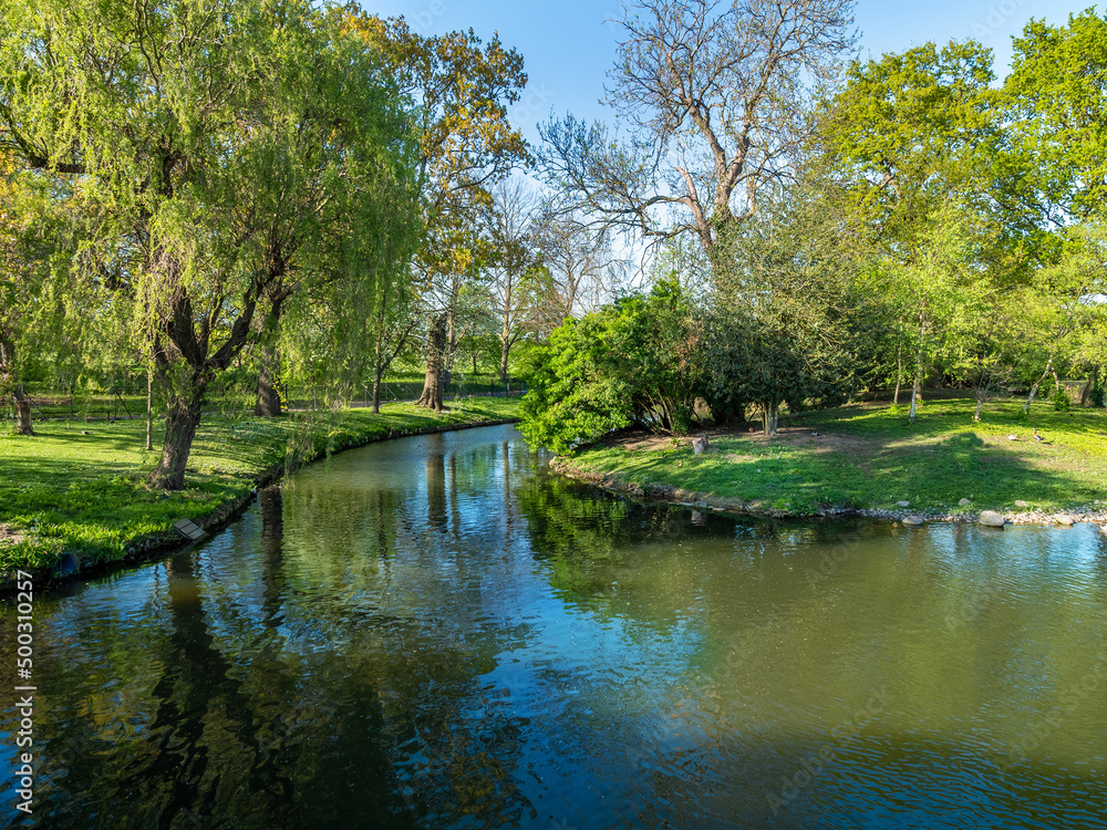 Spring landscape of a lake and fresh vegetation in the spring season in Regents Park