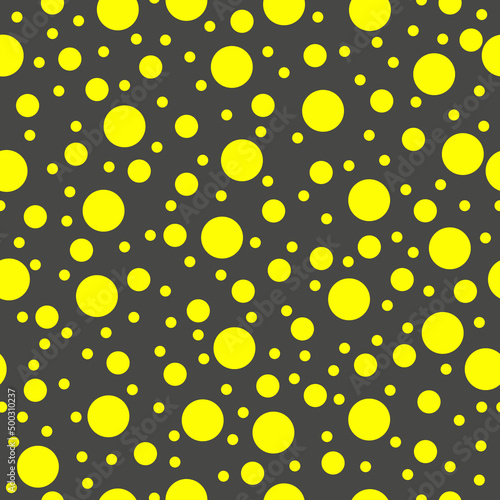 Yellow polka dot. Vector yellow from balls of circles. Seamless primitive decor pattern.