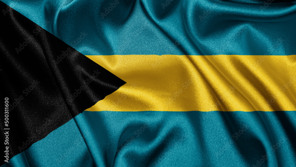 Close up realistic texture fabric textile silk satin flag of Bahamas waving fluttering background. National symbol of the country. 10th of July, Happy Day concept
Close up realistic texture fabric textile silk satin flag of Bahamas waving fluttering background. National symbol of the country. 10th of July, Happy Day concept