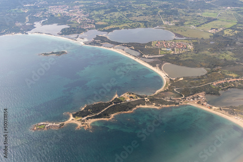 Aerial view of Marina Maria Beach, Murta Maria and Punta Saline Olbia