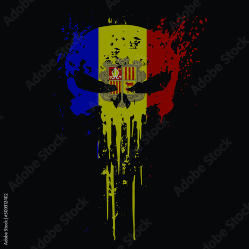 Skull head Andorra flag with grunge texture vector photo