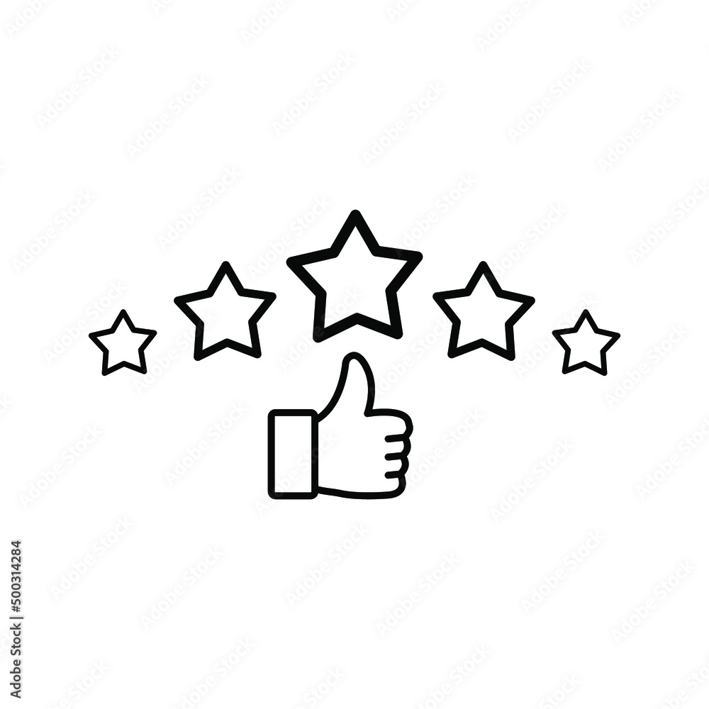 Five stars and hand, customer review, quality rating icon color editable Five stars and hand, customer review, quality rating icon color editable