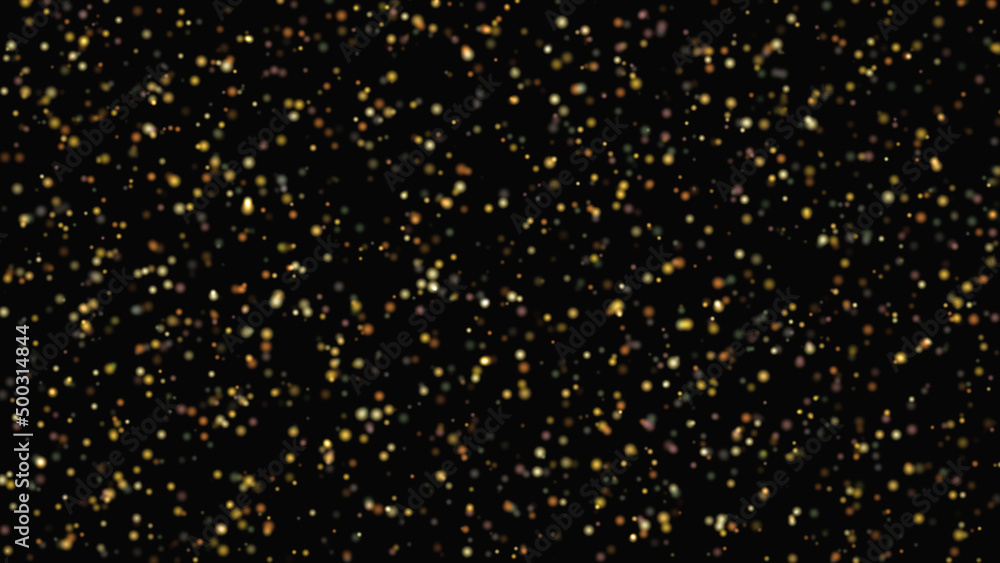 round small bokeh of lights on a black background, white and yellow confetti, city lights, defocused lights