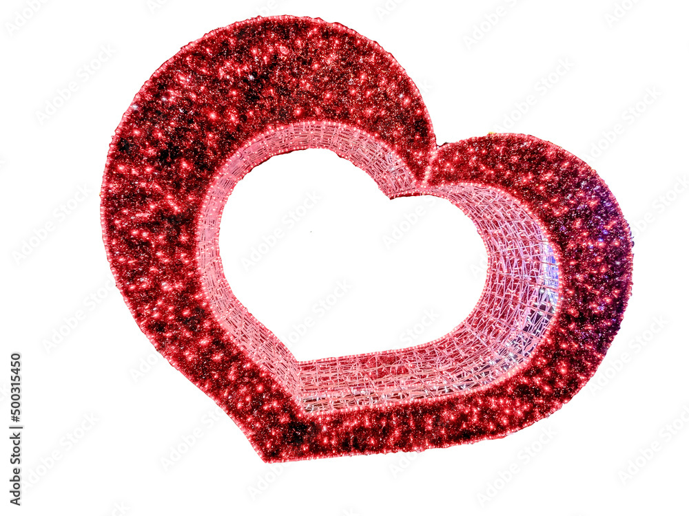 red heart made of ornamental lights isolated on white red heart made of ornamental lights isolated on white