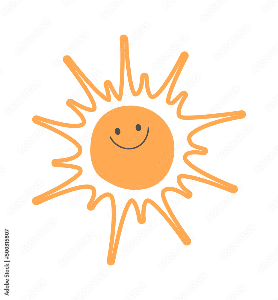 Childish Sun Cartoon. Summertime icon. Vector illustration Childish Sun Cartoon. Summertime icon. Vector illustration