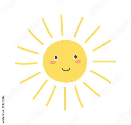 Fototapeta Naklejka Na Ścianę i Meble -  Childish Sun Cartoon. Summertime icon. Vector illustration