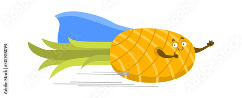 Cartoon pineapple superhero. Vector illustration