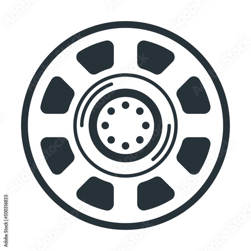 Black Alloy Rim Vector Icon Design, Motor Vehicle Service and automobile repair shop Symbol, Lorry spare parts Sign, Automotive technician equipment stock illustration, Aluminum wheel Base Concept 