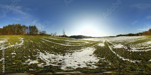 European fields covered with snow HDRI Panorama